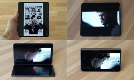 Uma imagem composta mostrando os diferentes modos do Google Pixel Fold.