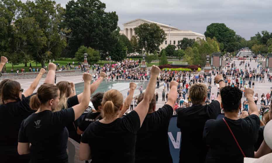 Protesters against Brett Kavanaugh in Washington DC on Saturday.