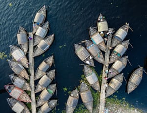 Dhaka, Bangladesh: Moored boats are arranged in such a way that it looks like they are branches of a tree