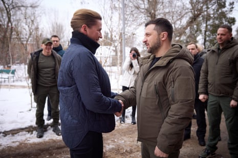 Ukraine's president Volodymyr Zelenskiy welcomes Denmark's prime minister Mette Frederiksen in Mykolaiv.