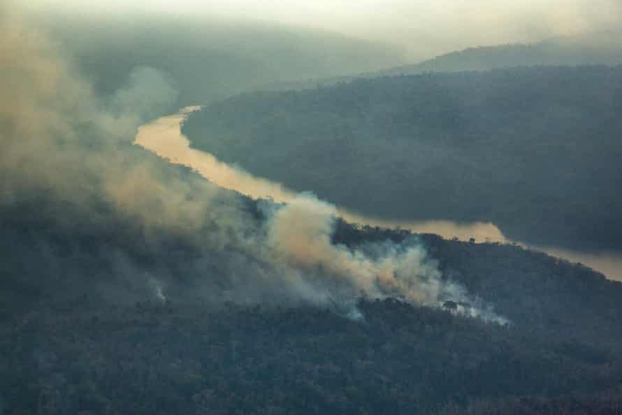 An aerial picture of forest fires in 2015 in Arariboia, Maranhao state.