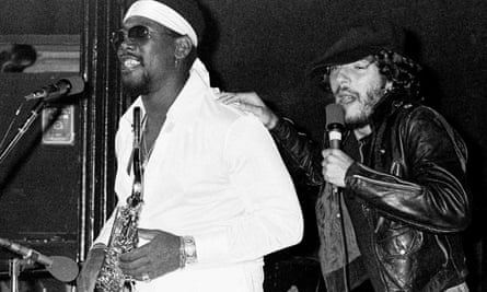 Bruce Springsteen and Clarence Clemons on stage during the Born to Run tour in 1975.