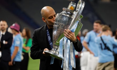 Pep Guardiola with the trophy.