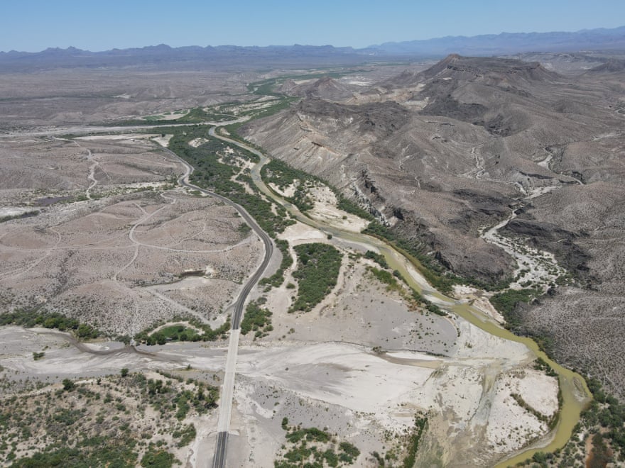 The Rio Grande river, running along the US-Mexico border.