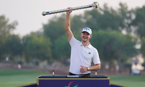 Nicolai Højgaard celebrates his win at the DP World Tour Championship in Dubai