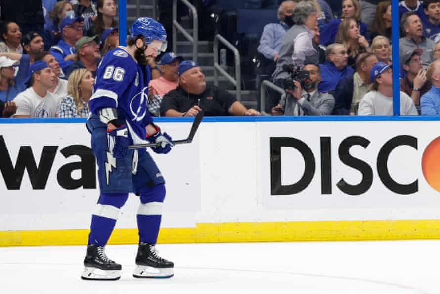 A dejected Tampa Bay's Nikita Kucherov after the game.