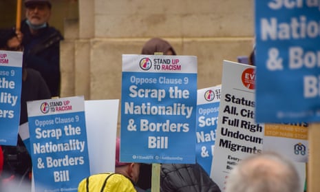 Demonstrators gathered outside the parliament in protest against the nationality and borders bill in January
