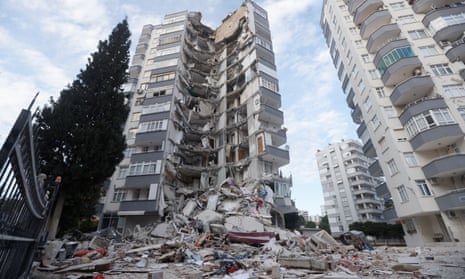 A semi-collapsed building in Adana, Turkey