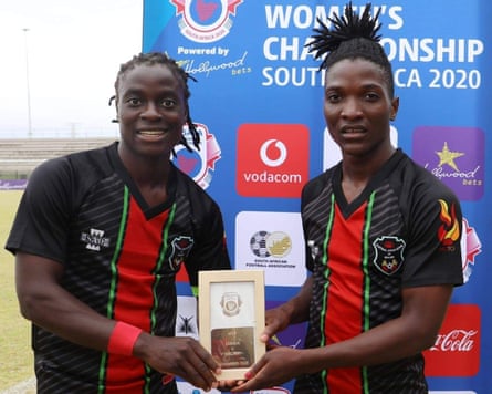 Malawi’s Tabitha Chawinga (left) with Temwa at Cosafa Women’s Championship 2020