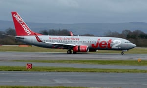 A Jet2 plane landing at Manchester airport.