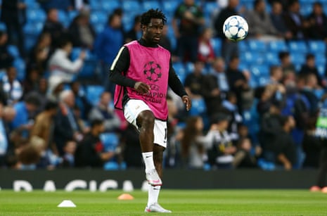 Wilfried Bony warms up ahead of the match. He is in the starting line-up tonight.