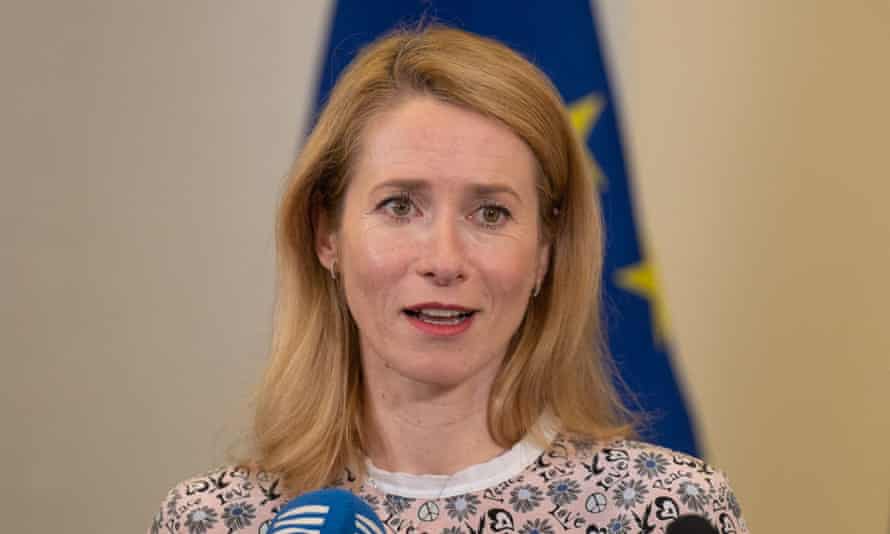 Kaja Kallas at a press conference in Tallinn on Friday. She is visiting London on Monday to meet Boris Johnson and other UK ministers.