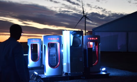 A Tesla car charging station.