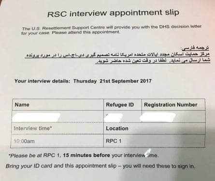 An appointment slip given to a refugee on Nauru