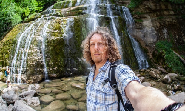 Martin Dorey by a waterfall on the Jura route