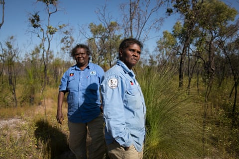 Karen Liddy (L) and Elaine Liddy (R), Indigenous rangers in the Lama Lama national park in far-north Queensland.