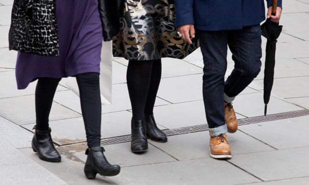Close up of feet /shoes of two women and one man