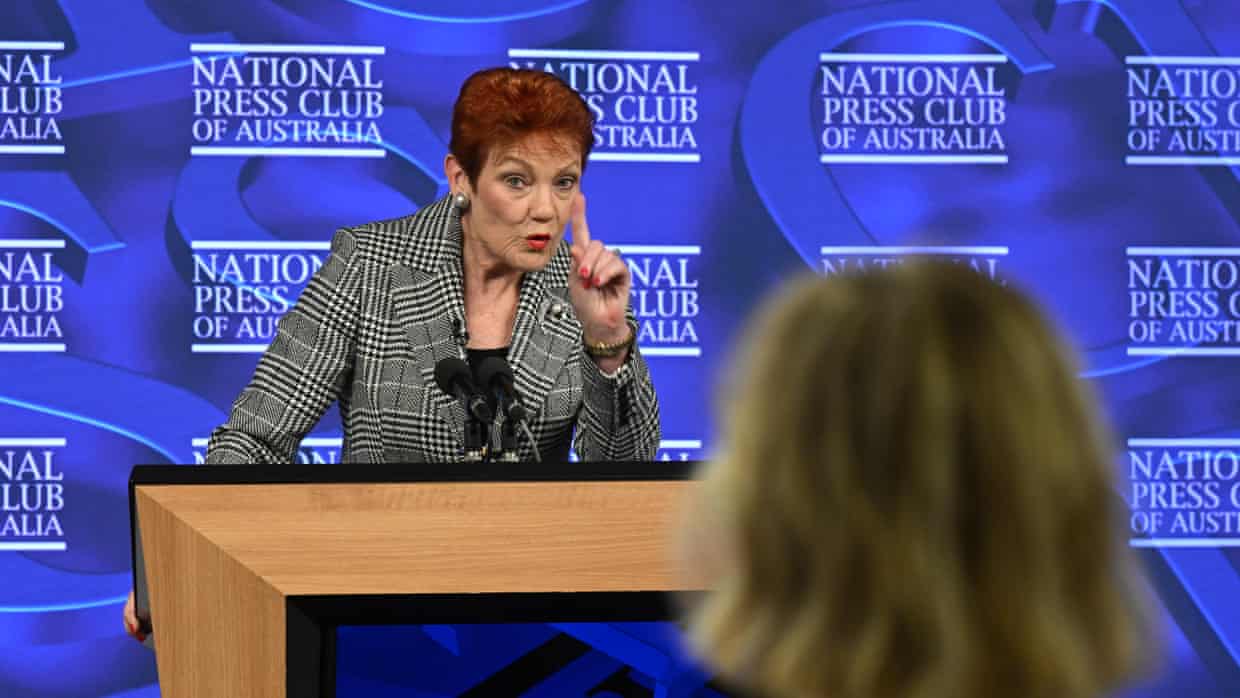 Pauline Hanson responds to Guardian journalist’s press club question with personal attack – video