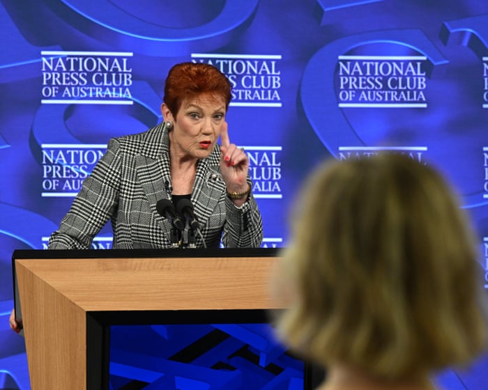 Pauline Hanson responds to Guardian journalist’s press club question with personal attack – video