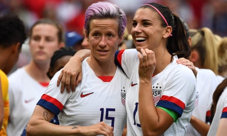 Megan Rapinoe and Alex Morgan celebrate victory at the 2019 World Cup. They will be looking to win their third title in Australia and New Zealand