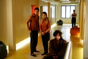 Tackling mental health issues … Aubrey Plaza, seated, with Dan Stevens and Rachel Keller in Legion.