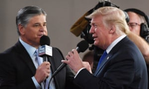 Trump with Fox News host Sean Hannity at a rally in Las Vegas last September. In Thursday’s segment, Cavuto catalogued a series of Trump’s lies.