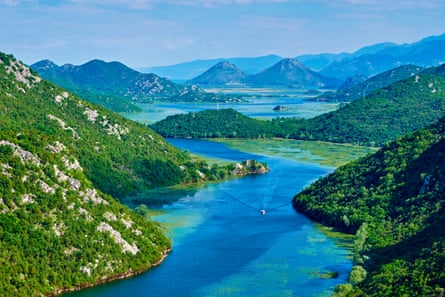 Lake Skadar national park in Montenegro, with a view of the river and mountains