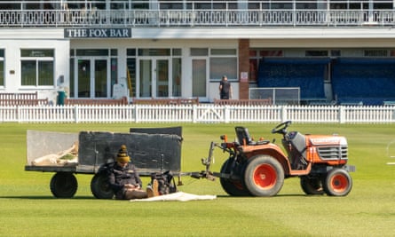 Andy Ward takes a break from working on the pitch at Grace Road