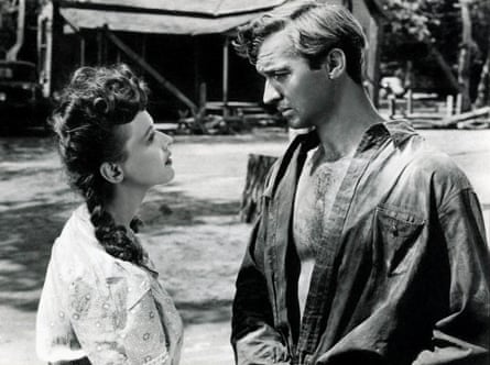 Black and white still of Field looking up to Scott as Nona and Sam Tucker