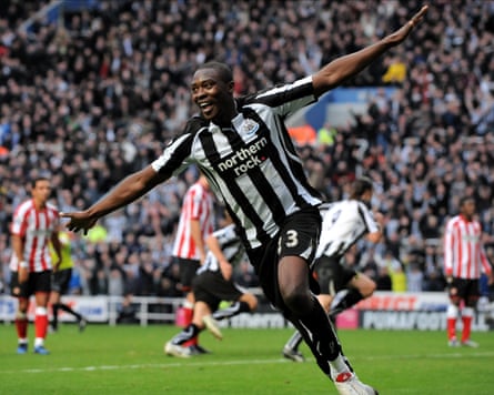 An overjoyed Shola Ameobi wheels away after scoring against NewcastleâÂÂs derby rivals, Sunderland, in October 2010