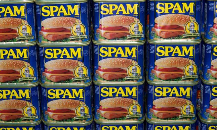 Cans of Spam on display at the Spam Jam.