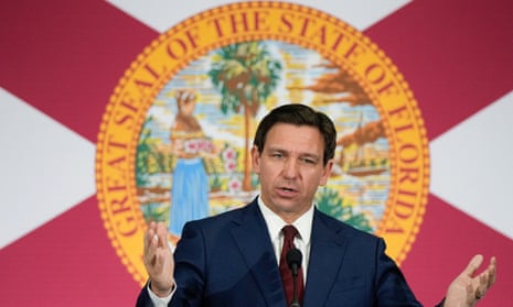 Florida governor Ron DeSantis speaks during a news conference to sign several bills related to public education and increases in teacher pay, in Miami, on Tuesday.