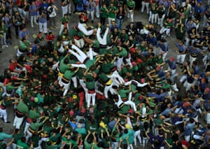 What goes up ... Castellers de Sant Cugat fall down.