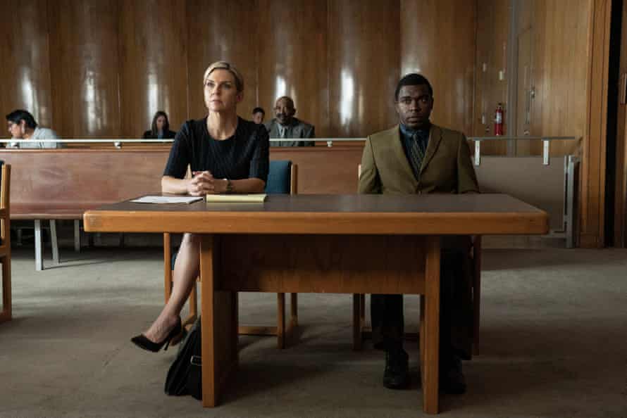Rhea Seehorn as Kim Wexler, with Christopher Kelly as her client in episode six, season six.