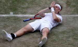 Denis Shapovalov celebrates winning his quarter final match against Russia’s Karen Khachanov.