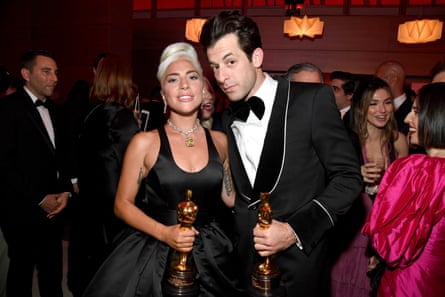 Mark Ronson and Lady Gaga with their Oscars for Shallow, from A Star Is Born