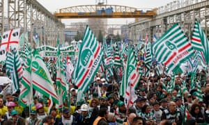 Workers attend a national union rally in Sesto San Giovanni in 2014.