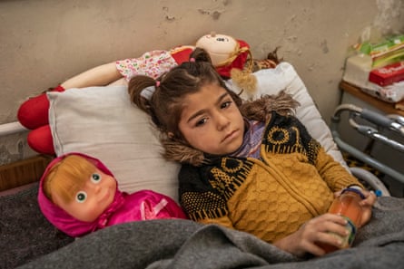 Jinan, 5, in a hospital in Idlib, Syria