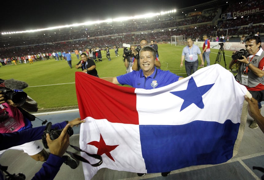 Panama’s coach Hernán Darío Gómez celebrates the victory over Costa Rica in Panama City that secured World Cup qualification.