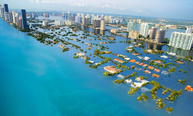 A potential scenario of future sea level rise in South Beach, Miami, Florida, with a global temperature rise of 2C.