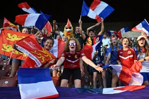 French fans celebrate the victory of their team in the Uefa Women’s Euro