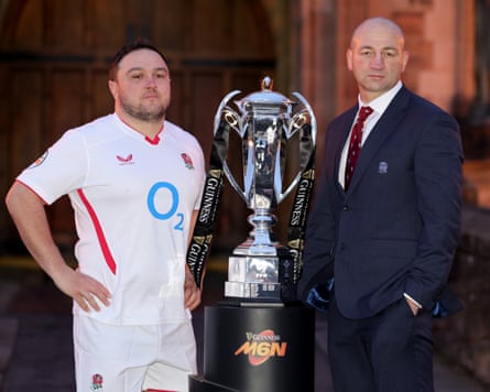 England’s head coach Steve Borthwick (right) lines up Jamie George during the Six Nations launch event in Edinburgh.
