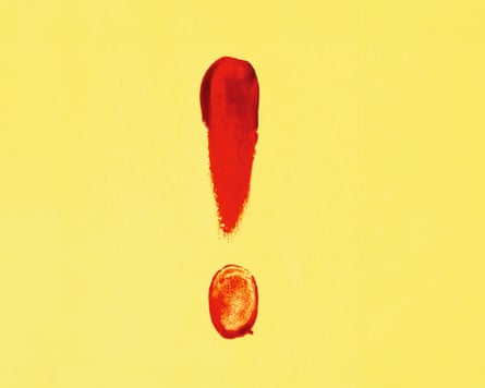 Illustration of a bloody fingerprint with a smear of blood above it, forming the shape of an exclamation mark