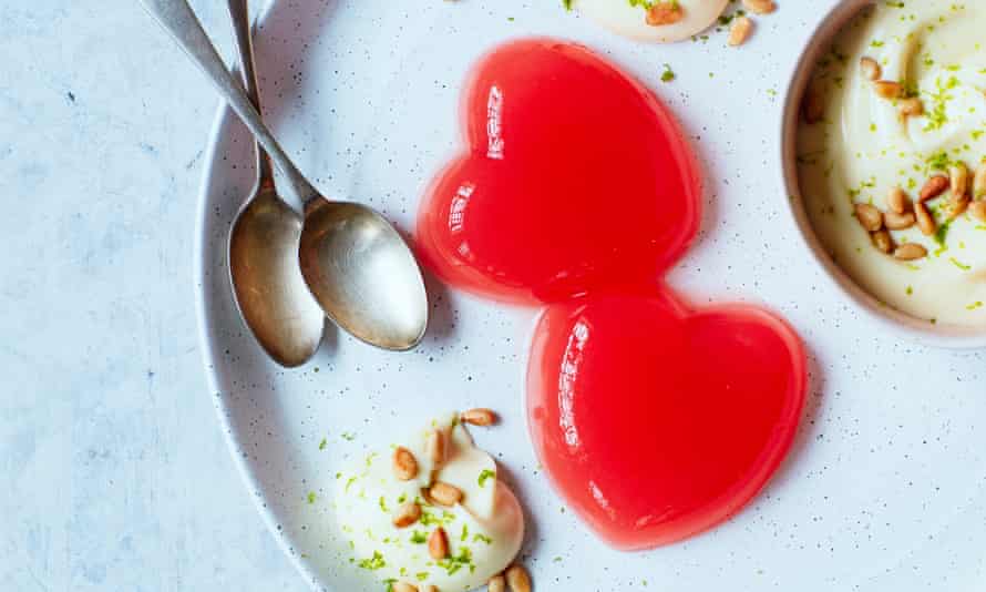 Rhubarb jellies from Thomasina Miers with white chocolate cream