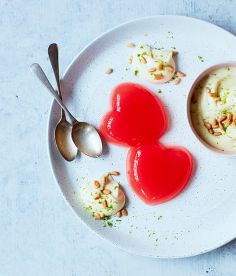 Thomasina Miers’ rhubarb jellies with white chocolate cream could be a Valentine’s winner – especially ‘with a shot of booze in it to keep it jolly but adult.’
