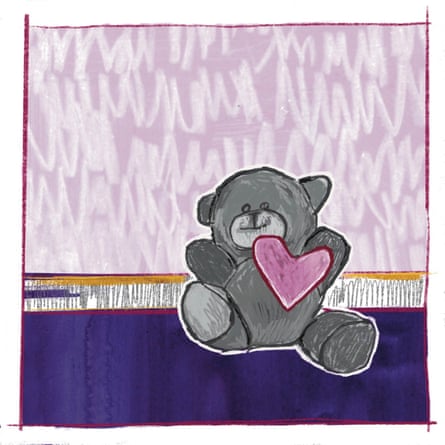 Illustration of a teddy bear holding a heart
