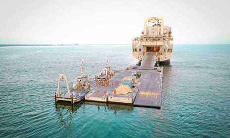 The floating pier under construction.