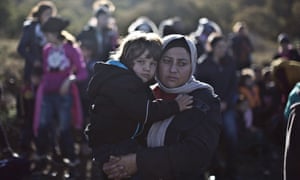 A Yazidi refugee and her child on the Greek island of Lesbos
