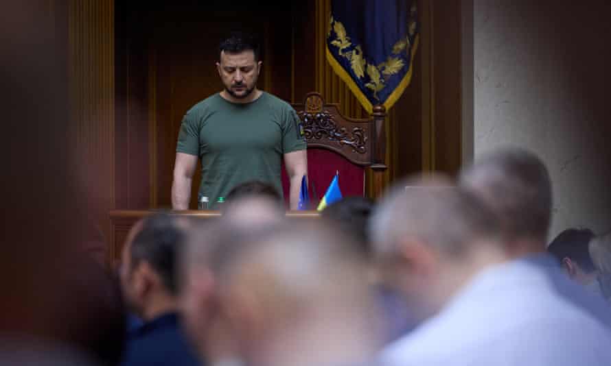 Ukraine’s President Volodymyr Zelenskiy during a parliament session in Kyiv on Friday.