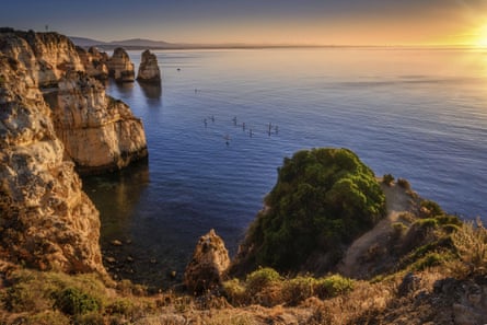 Rocks, cliffs and coves at sunset in Portugal